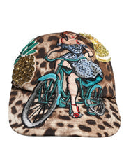 Women's Brown Leopard Sequin Sicily Baseball Cap Cotton Elastane Accessory
