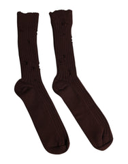 Unisex Brown Cotton Stretch Over The Calf Socks Blend Clothing