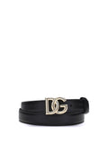 Dolce & Gabbana Leather with DG Monogram Buckle Belt — Black