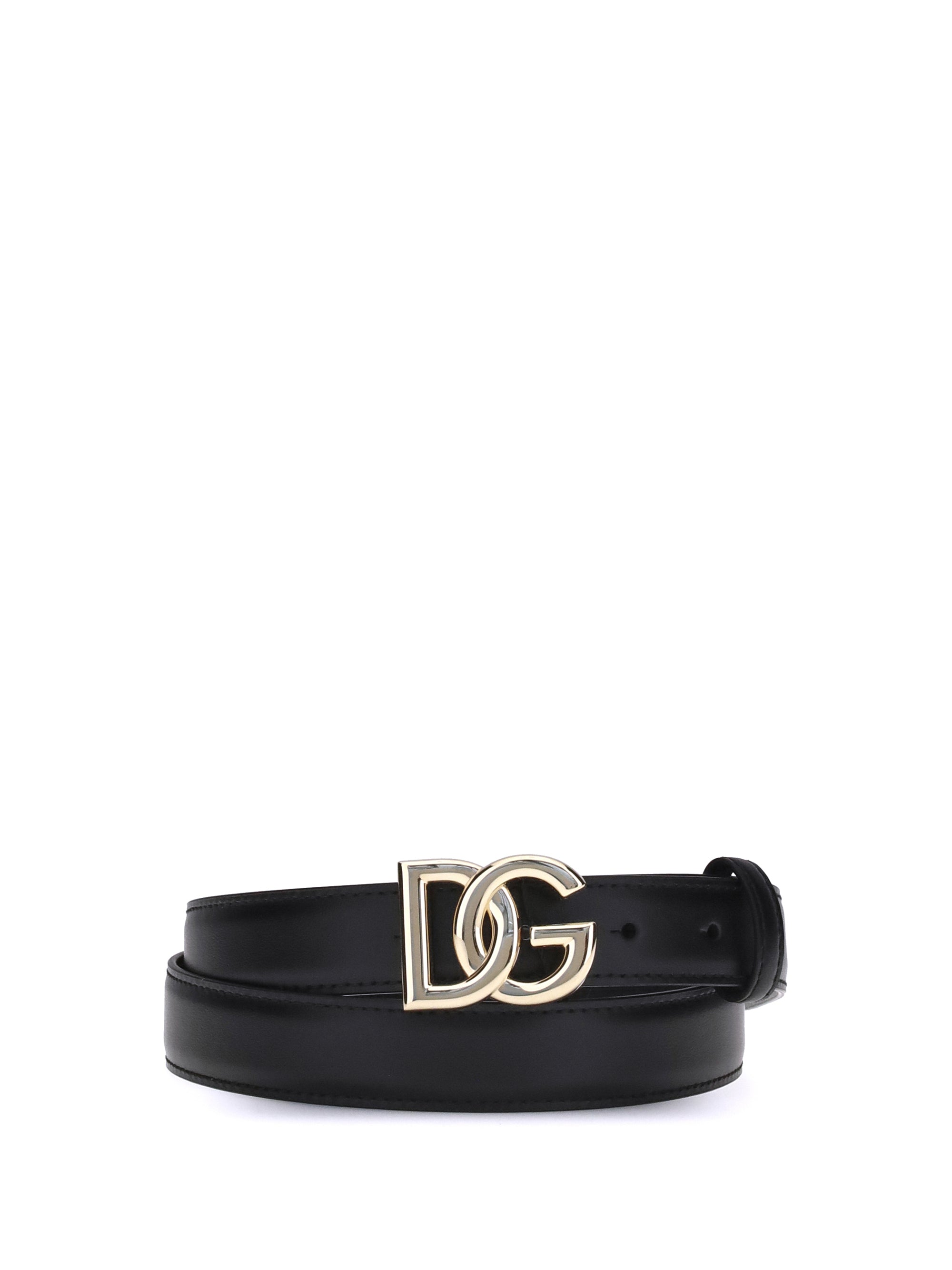 Dolce & Gabbana Leather with DG Monogram Buckle Belt — Black
