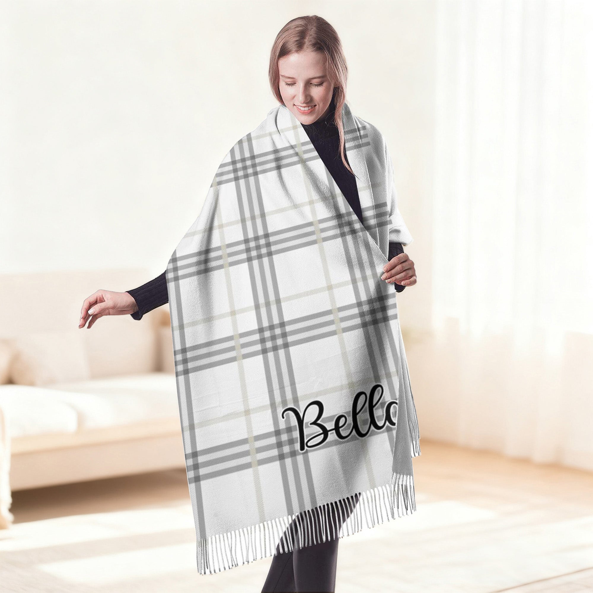 Personalizada Multicolor Plaid Suave Bufanda de Flecos con Nombre Cumpleaños Aniversario Navidad Regalo para Esposa Mamá Mujer