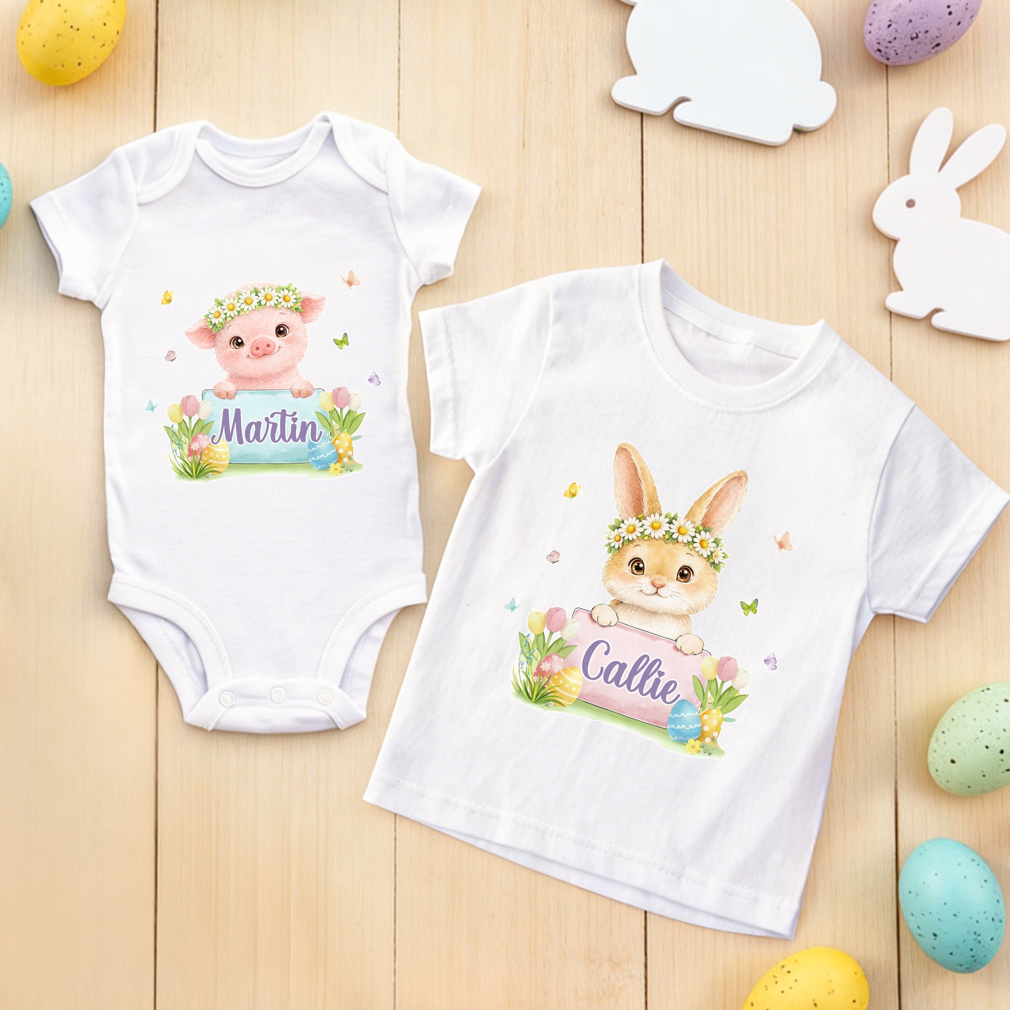 Conejito de Pascua personalizado 100% algodón Camiseta de niño con nombre Baby Shower Primer regalo de Pascua para bebé niño