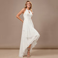 Bridal Wedding Dress Ivory Sleeveless Asymmetrical Halter A-line