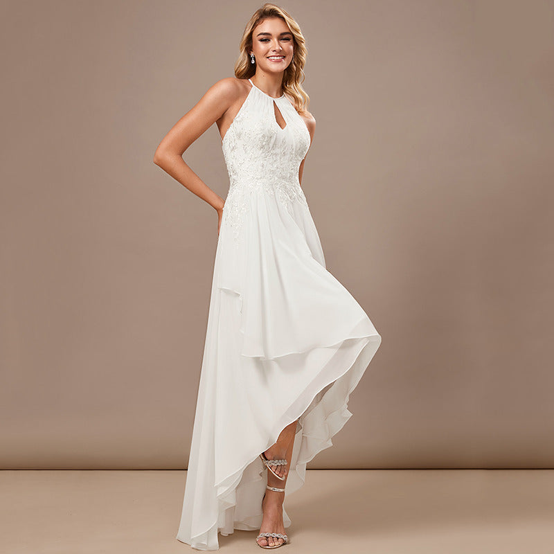 Bridal Wedding Dress Ivory Sleeveless Asymmetrical Halter A-line