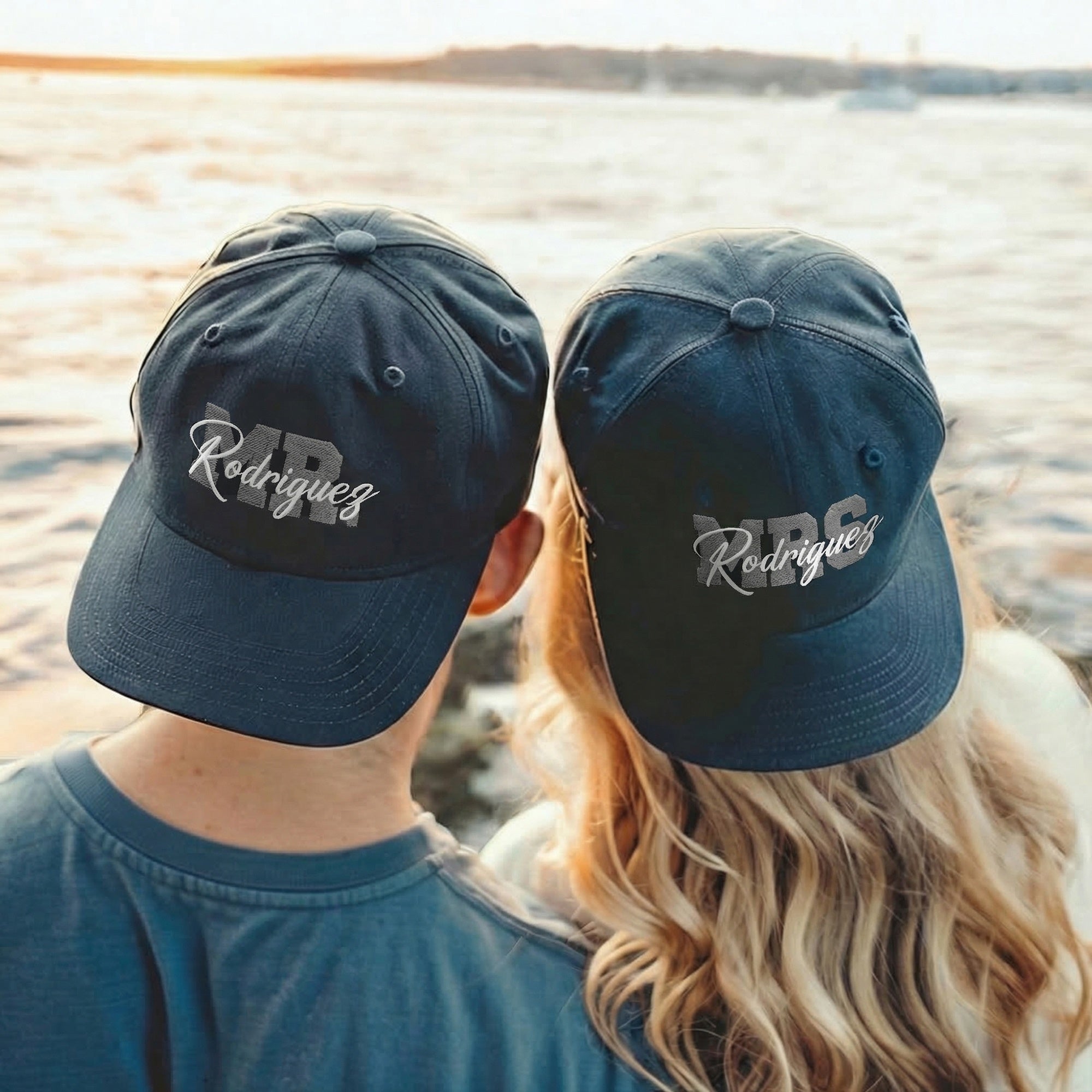 Bordado personalizado Sr. y Sra. Pareja Sombrero de béisbol a juego con el nombre de la familia Viaje de luna de miel Regalo de boda para los recién casados Pareja