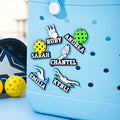 Personalizado 3D impreso de natación bolsa de bolos encanto botón con el nombre de accesorios para el juego Bogg equipo de regalo de cumpleaños para los amantes del deporte