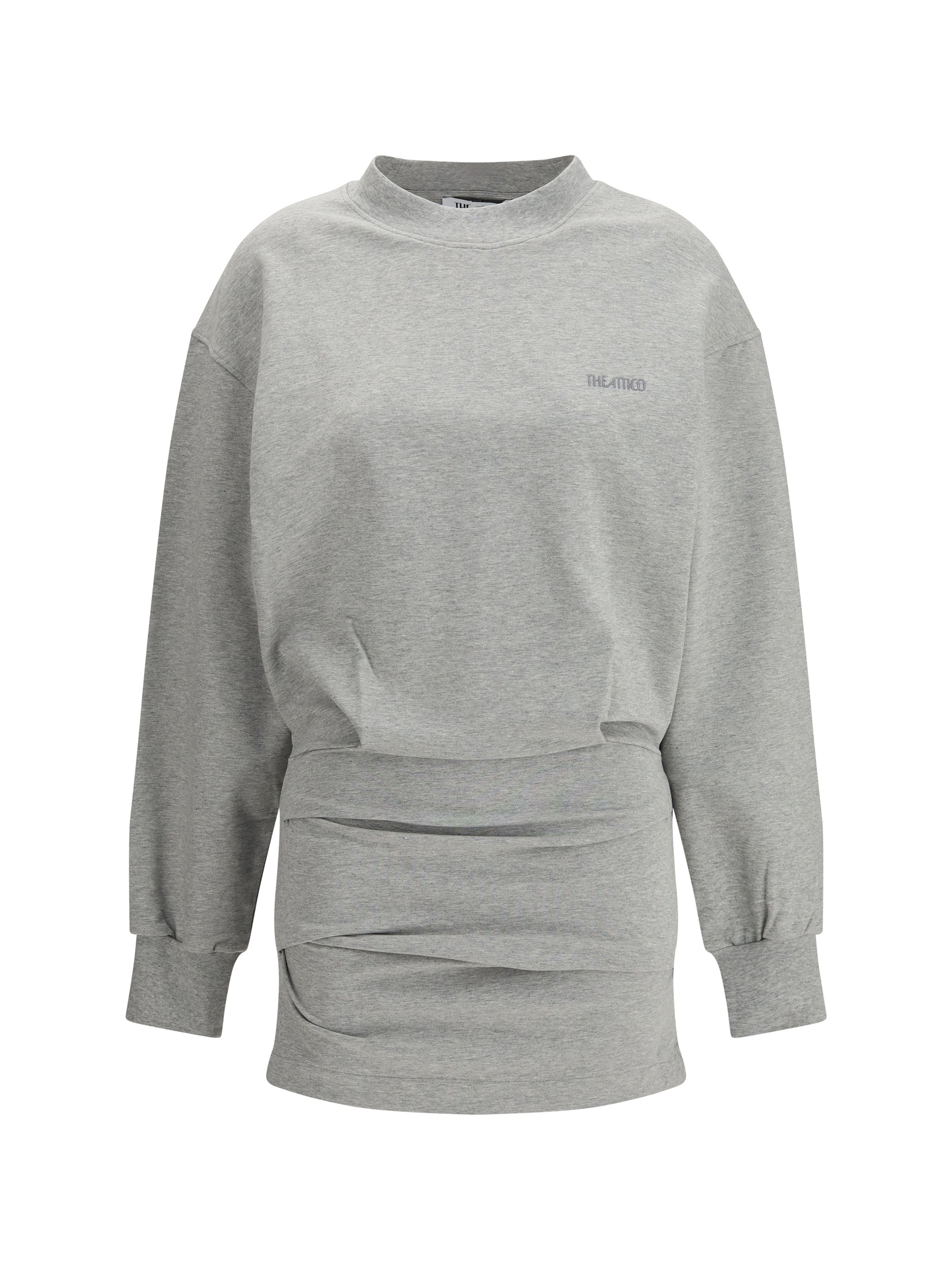 The Attico Pleated Cotton-Elastane Mini Dress — Gray