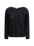 Allude Rib-Knit Cashmere Crew-Neck Sweater — Black
