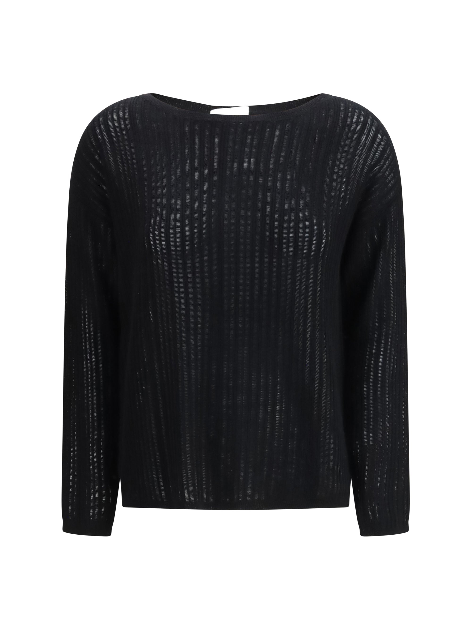 Allude Rib-Knit Cashmere Crew-Neck Sweater — Black