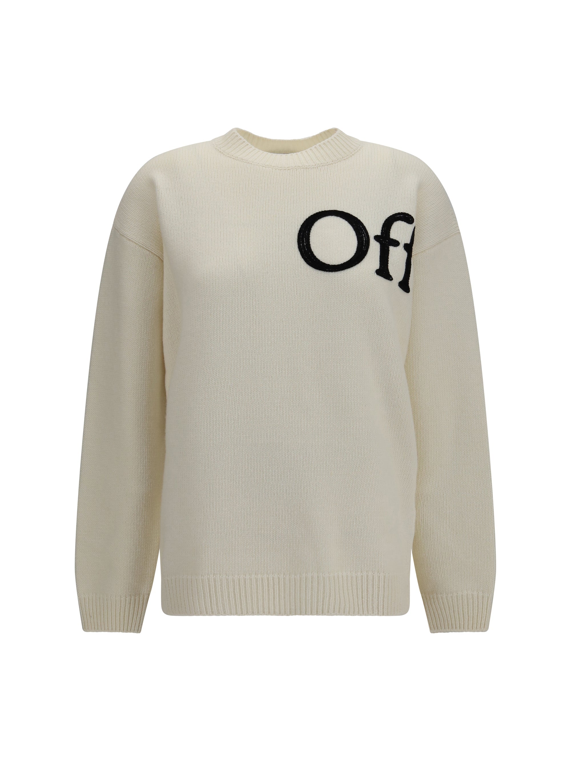 Off-White Logo-Embroidered Crewneck Sweater — Ivory