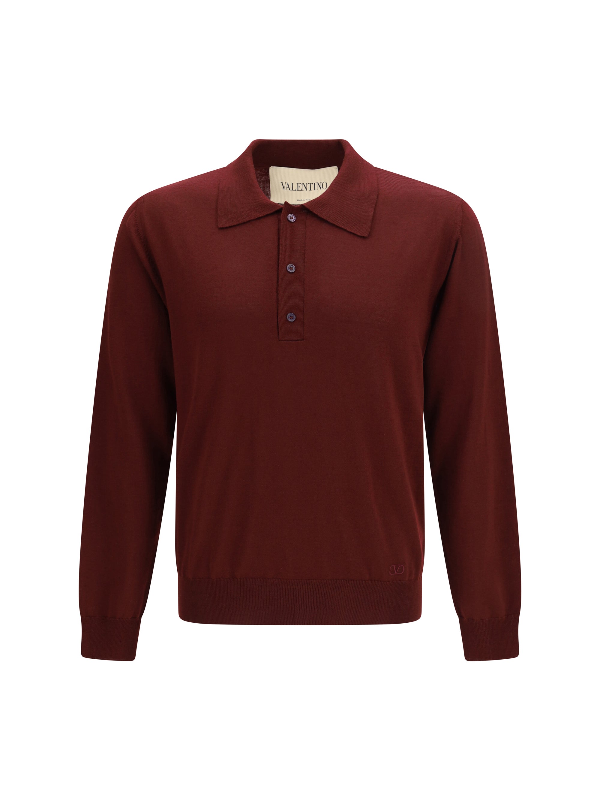 Valentino Merino Wool with VLogo Embroidery Polo — Burgundy