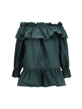 Saint Laurent Ruffled Off-Shoulder Nylon Poplin Dress — Green