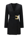 Balmain Grain de Poudre Belted Blazer — Black