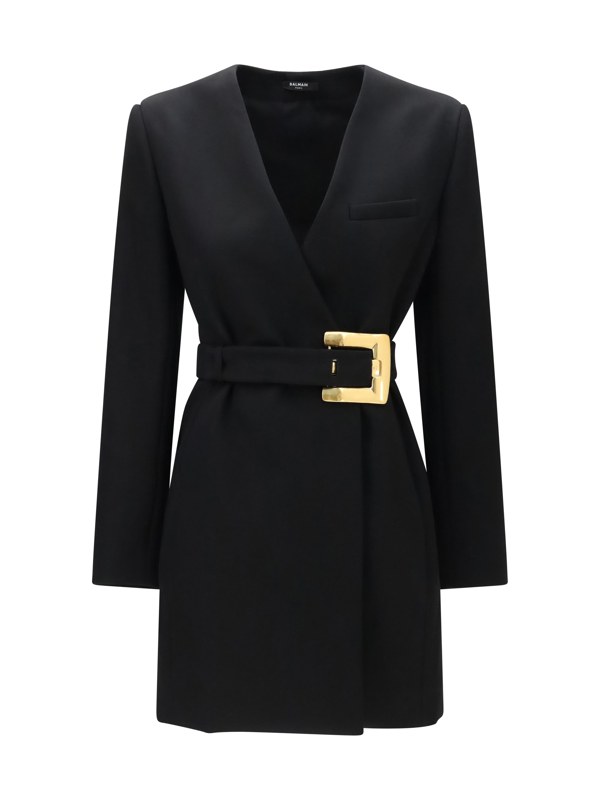 Balmain Grain de Poudre Belted Blazer — Black