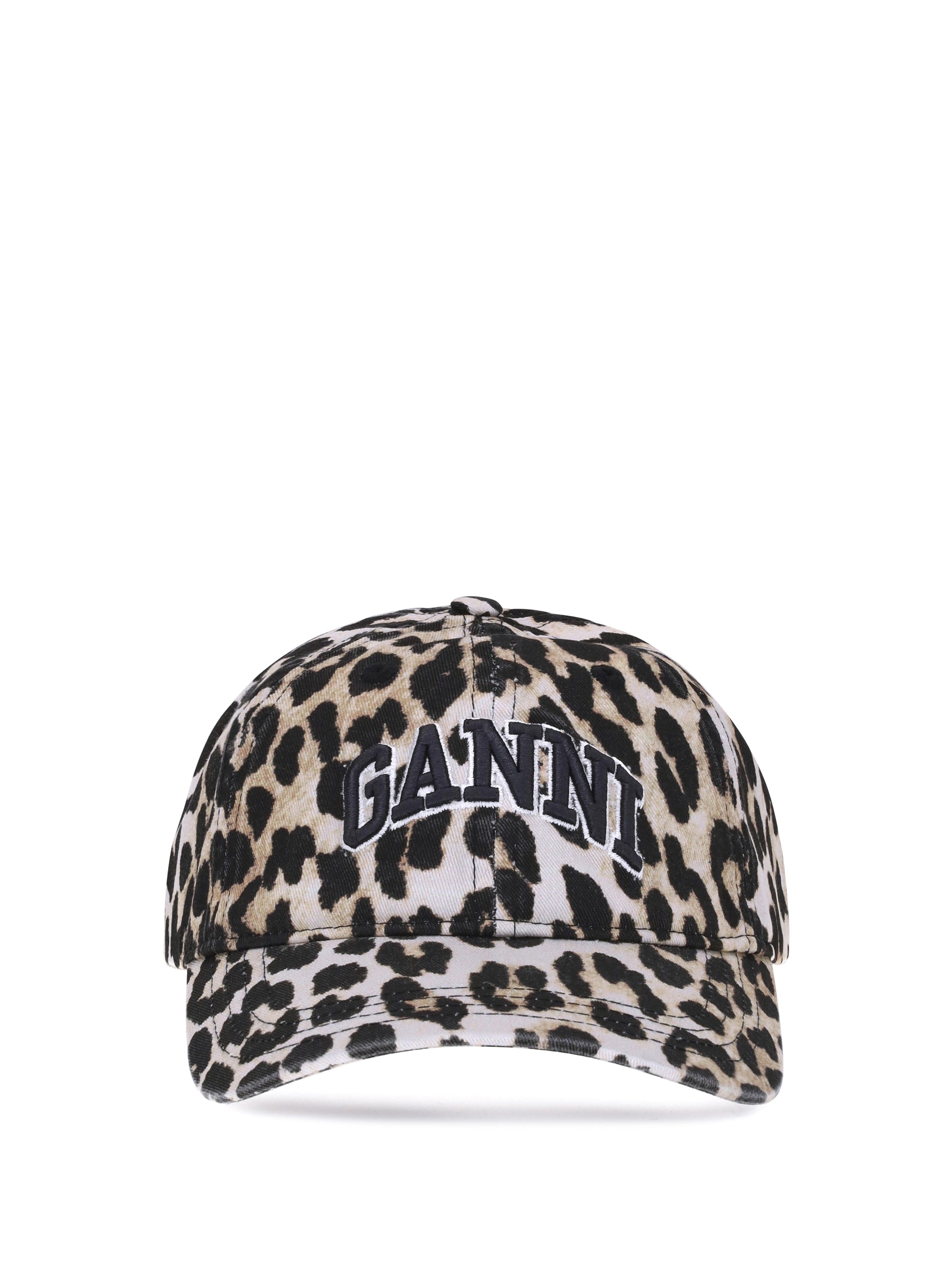 Ganni A6898 Leopard-Print Cotton Baseball Cap — Multicolor