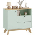 Sideboard Storage Cabinet, 80 cm Modern Buffet Cabinet with Door, 2 Drawers, Open Compartment and Adjustable Shelf for Living Room, Dining Room, Kitchen, Light Green and Oak