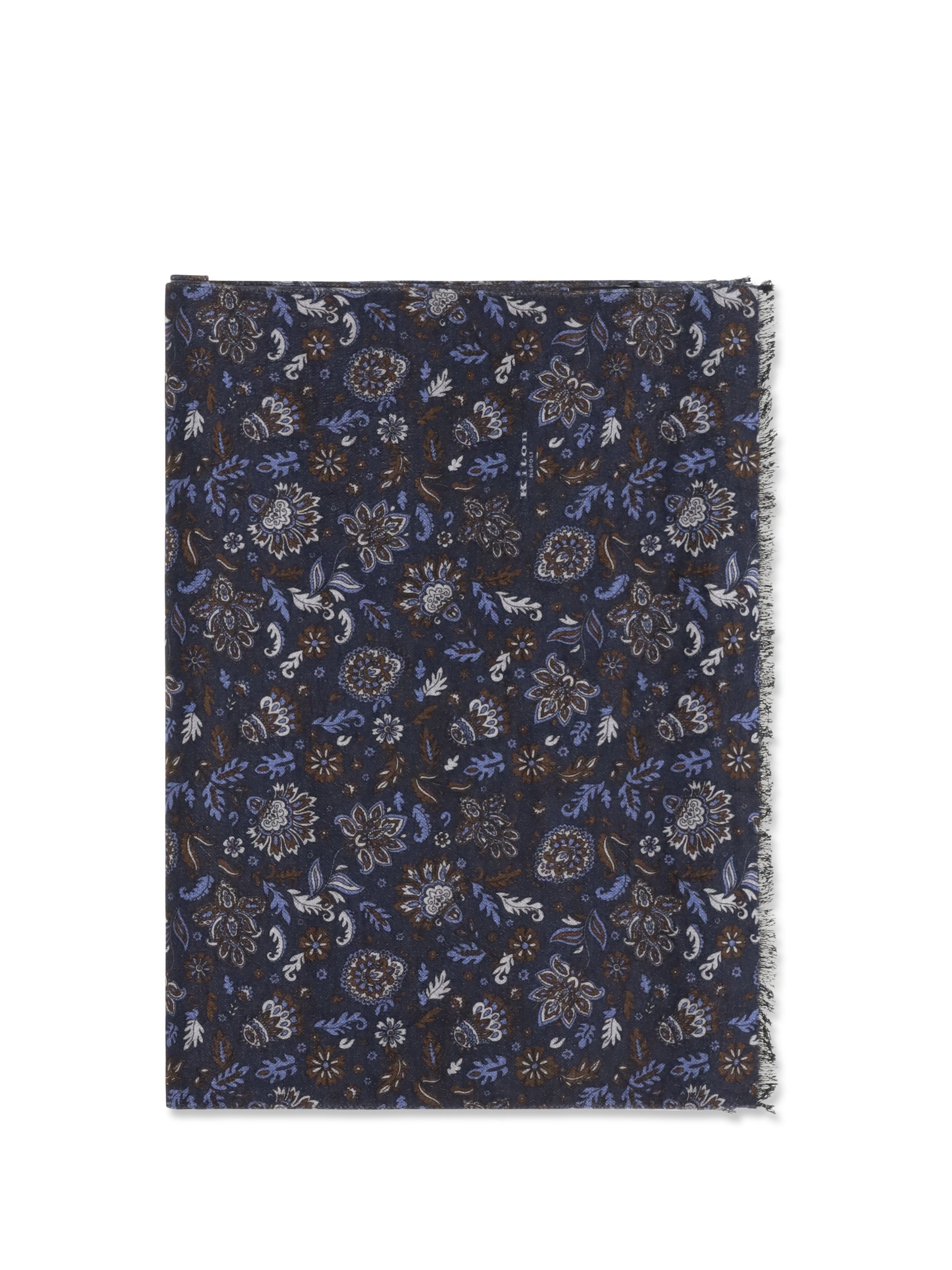 Kiton Paisley Patterned Silk Scarf — Navy