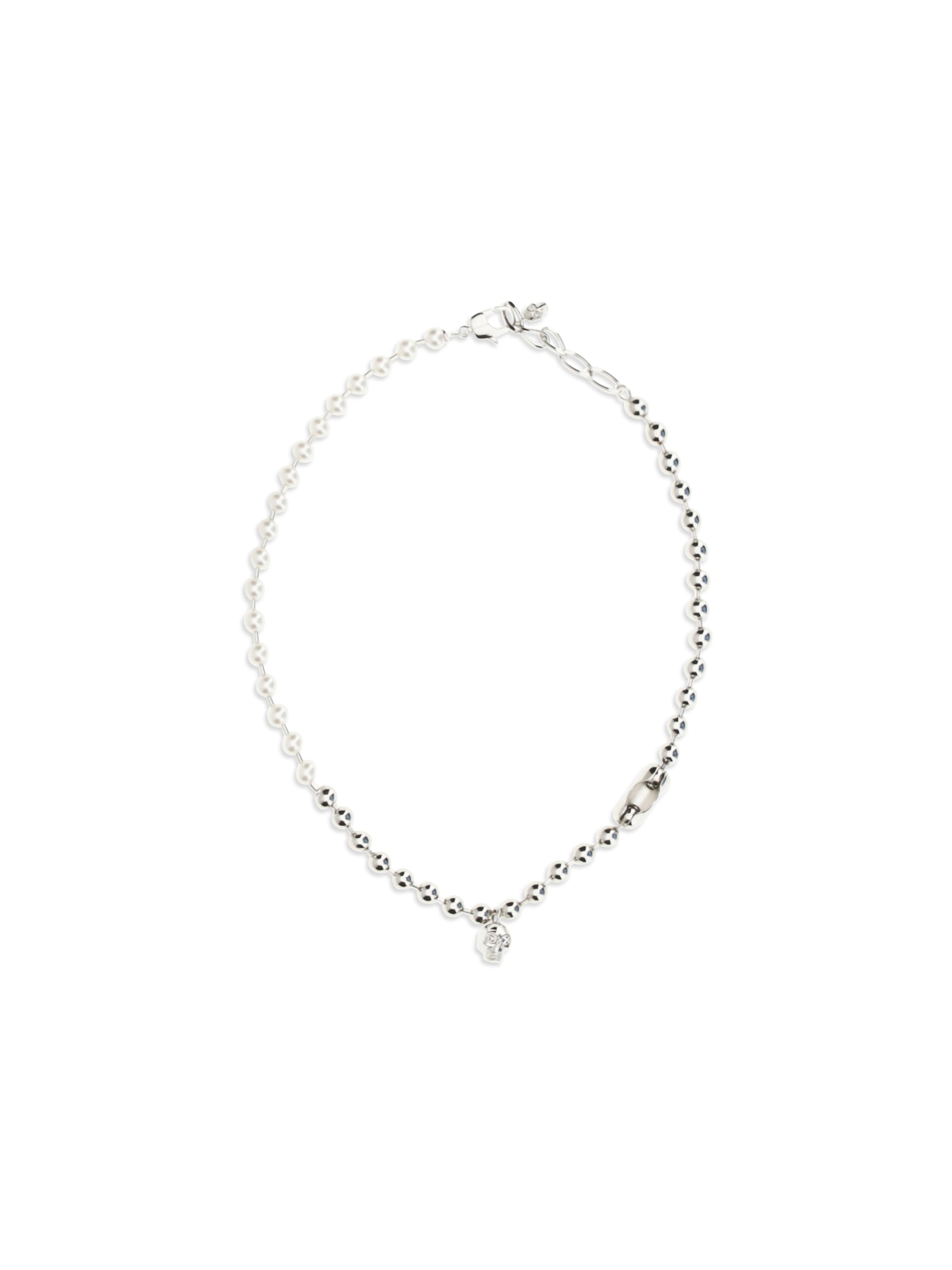 Alexander McQueen Pearl Skull Necklace — Silver