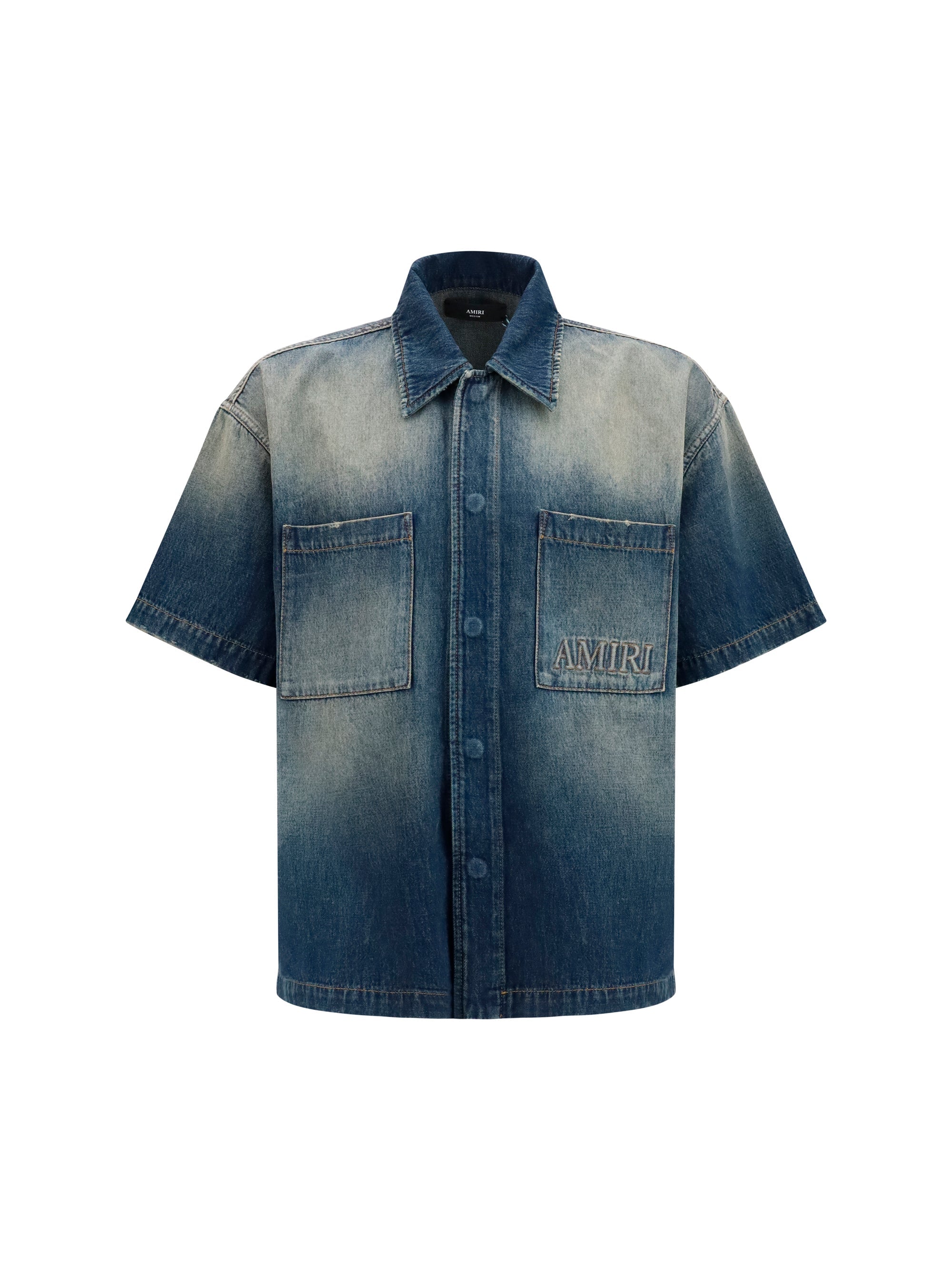 Amiri Embroidered Logo Denim Shirt — Blue