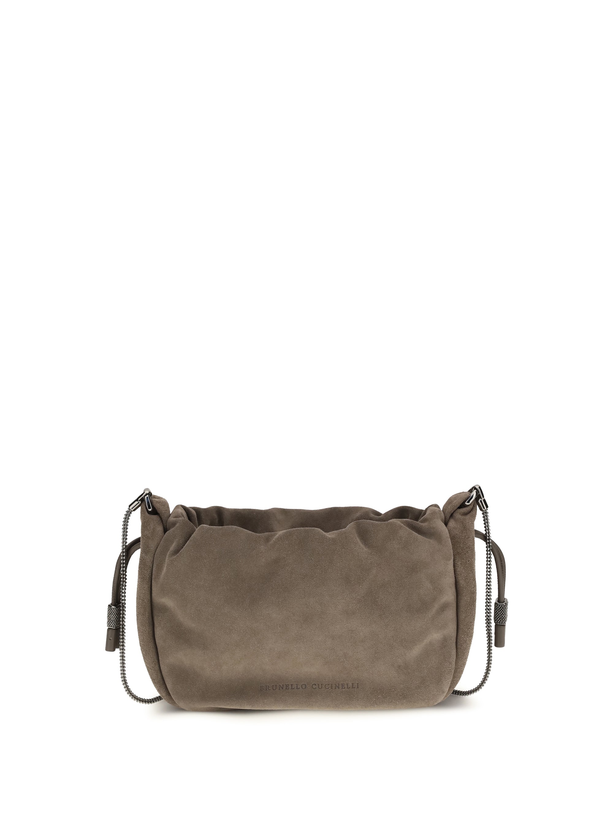 Brunello Cucinelli Suede with Precious Chain Shoulder Bag — Taiga