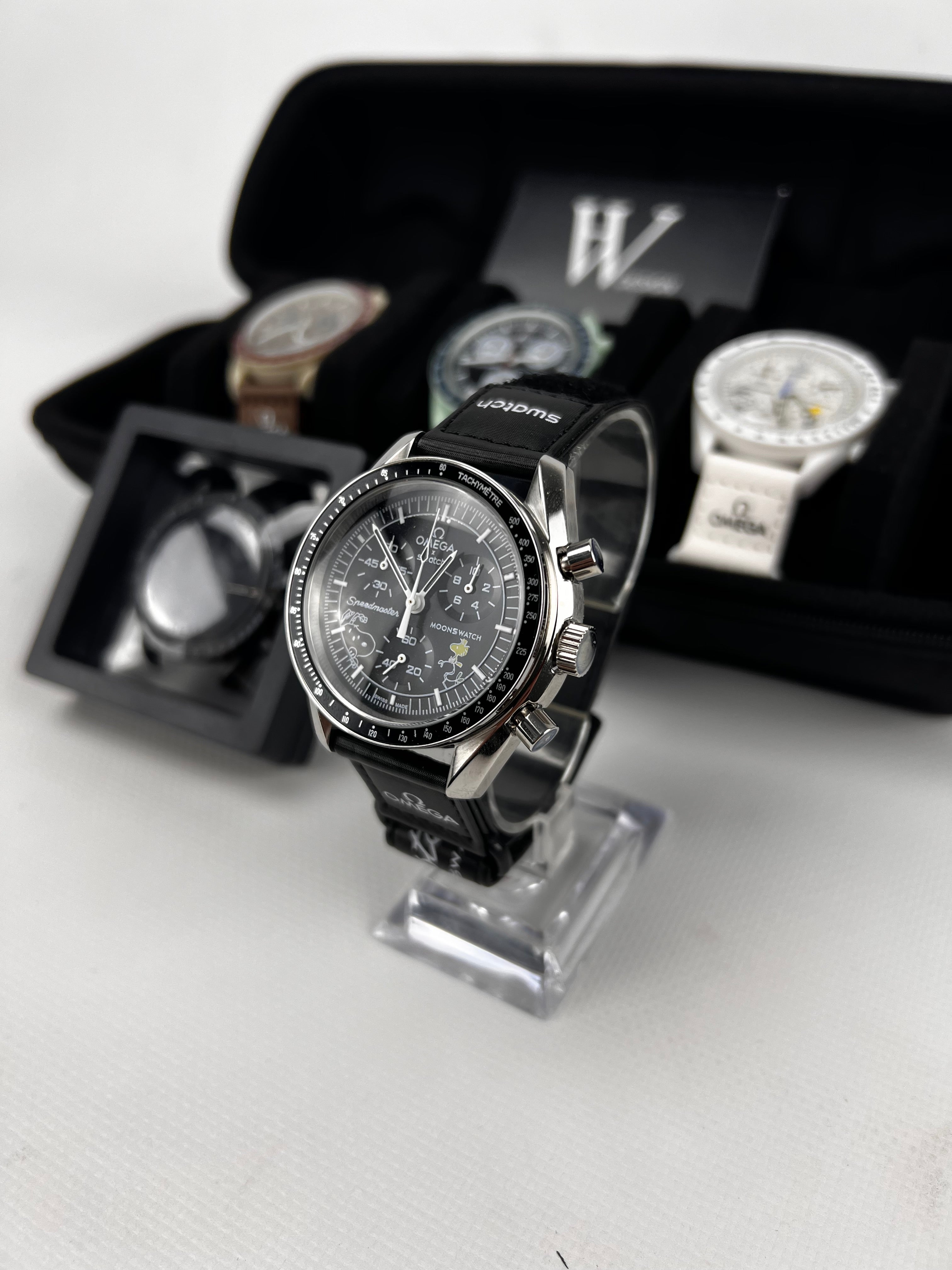 Omega x Swatch Mission to Moon black snoopy Steel mod by HW Design