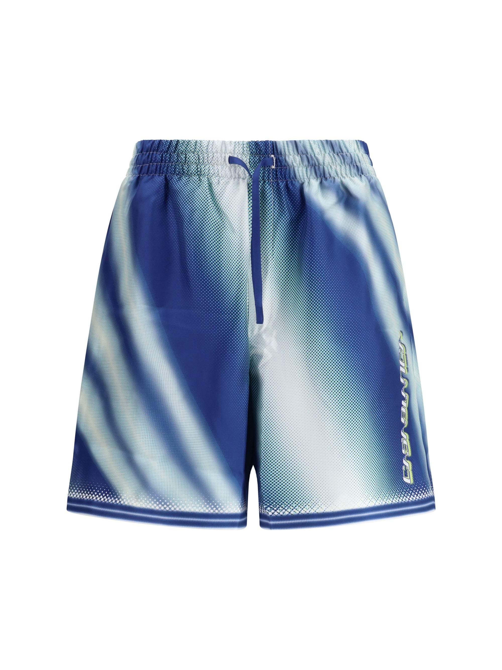 Casablanca Hand-Painted Silk Bermuda Shorts — Blue