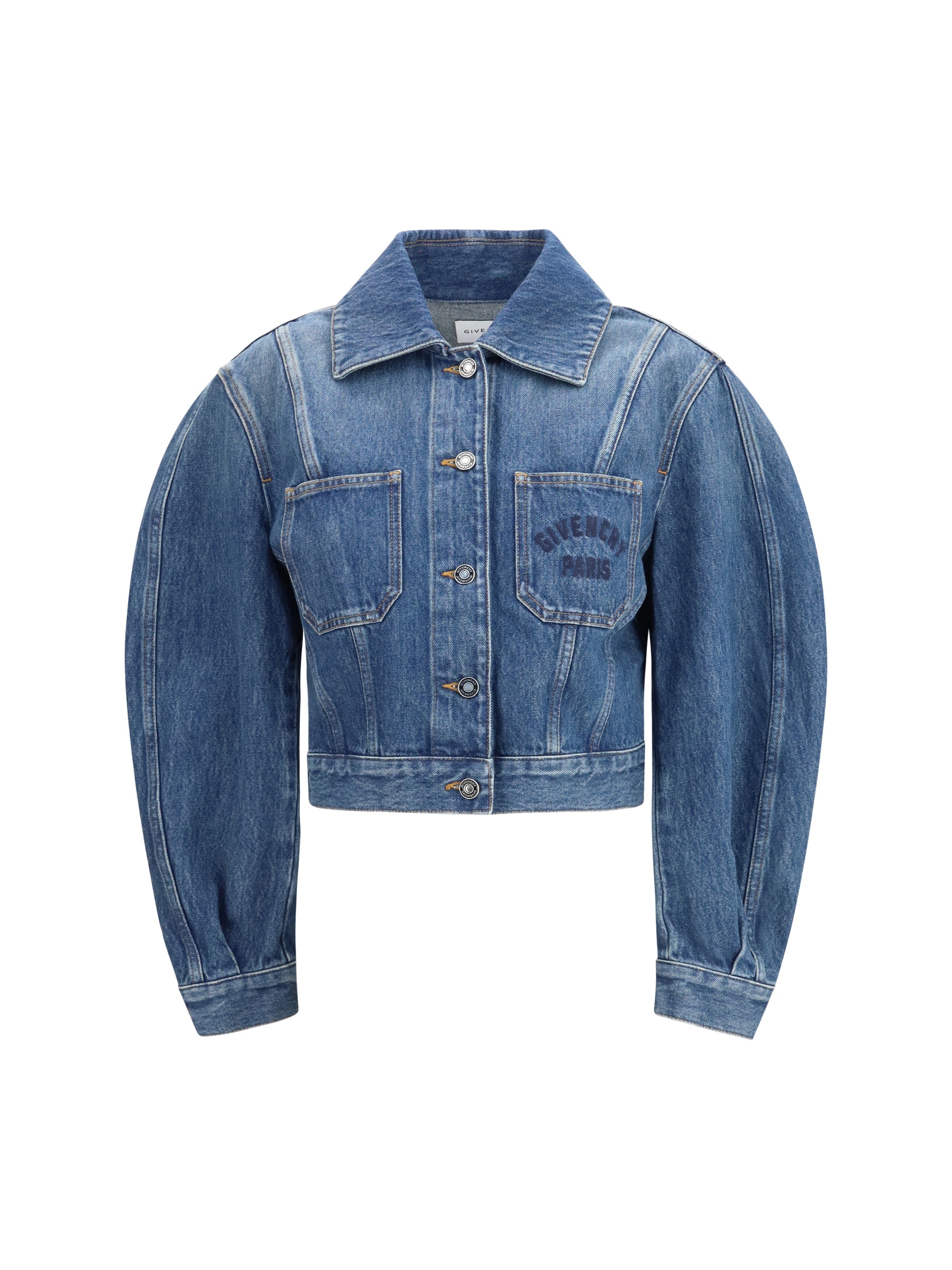 Givenchy Logo-Embroidered Denim Crop Jacket — Blue