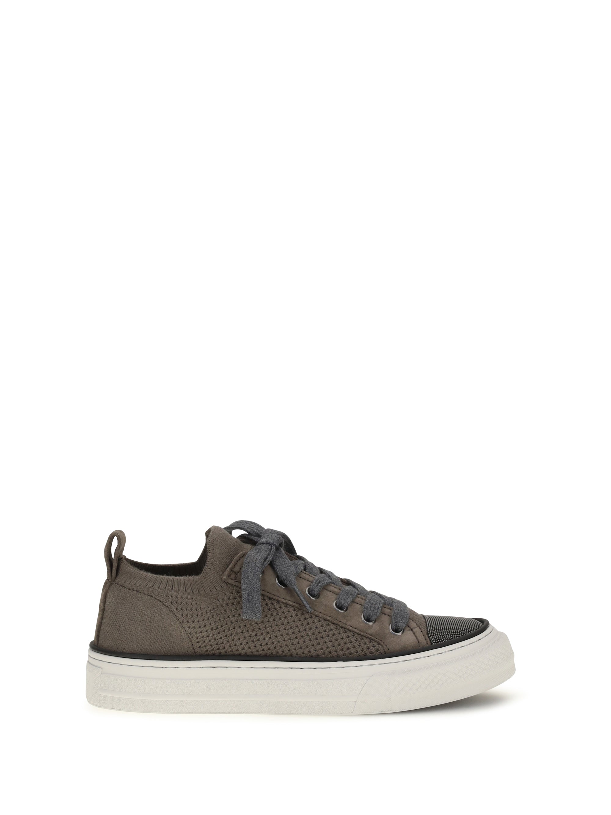 Brunello Cucinelli Cotton Knit and Suede Sneaker — Brown