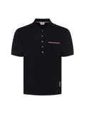 Thom Browne Striped Trim Pocket Polo — Navy