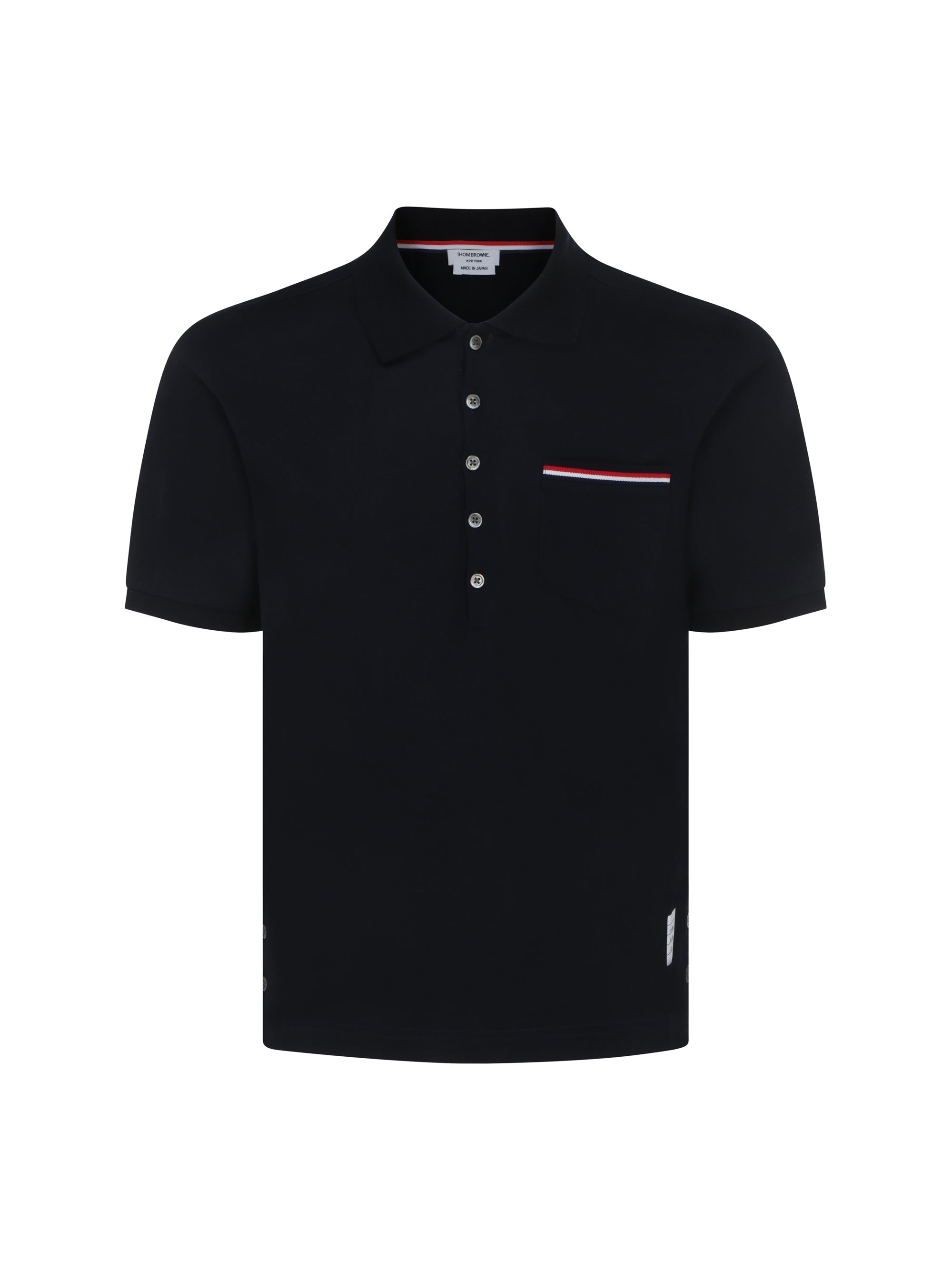 Thom Browne Striped Trim Pocket Polo — Navy