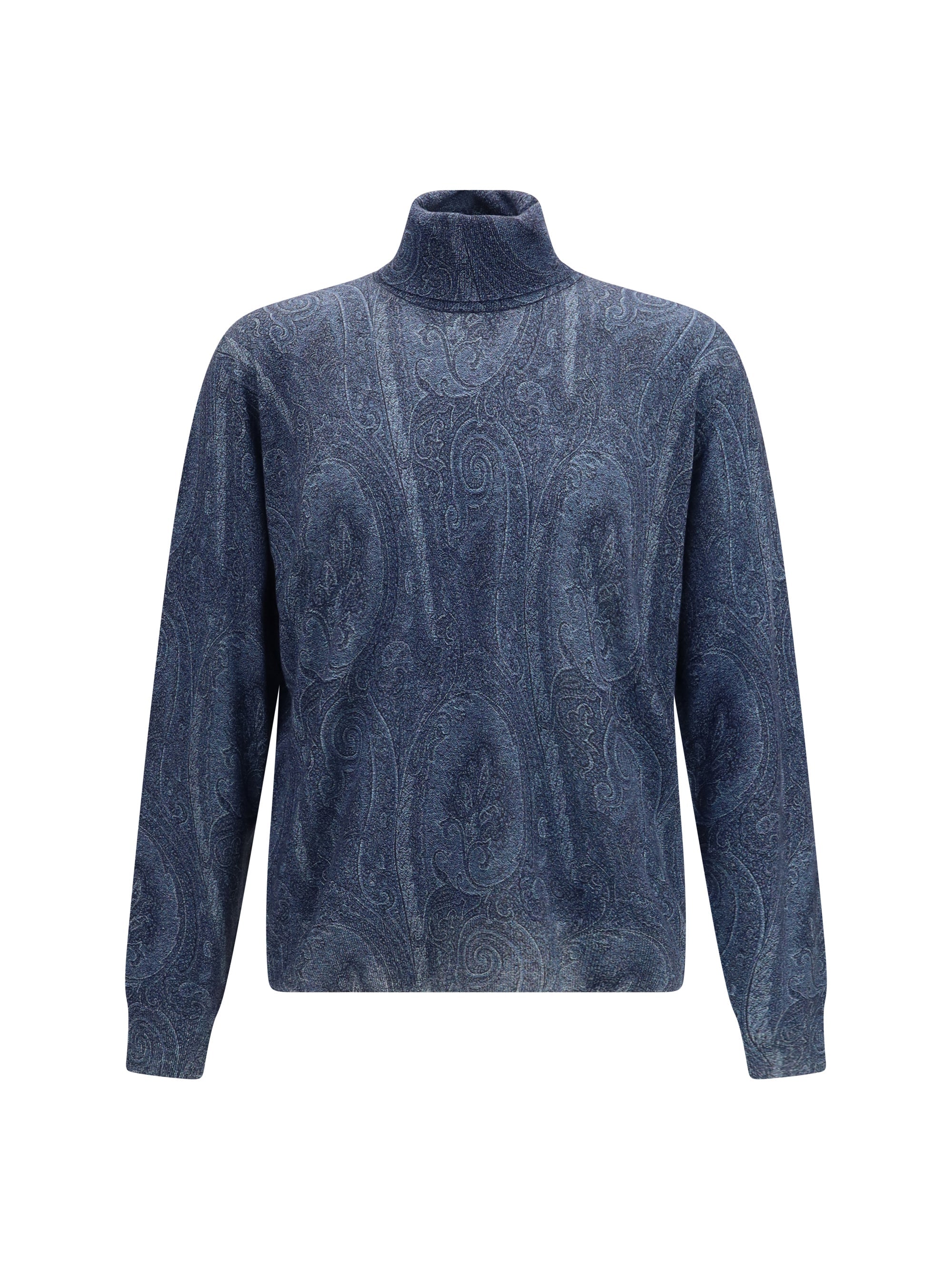 Etro Paisley Printed Cashmere-Silk Sweater — Blue