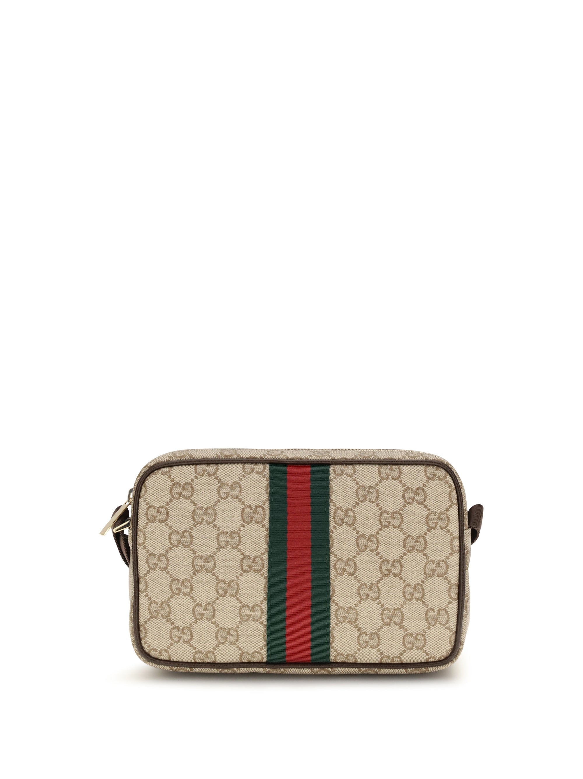 Gucci GG Web Stripe Shoulder Bag — Beige