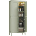 Tall Kitchen Cupboard with Motion Sensor LED Light, 3-Colour Dimmable Lighting, 177 cm Freestanding Storage Cabinet with Doors and Adjustable Shelves, Green