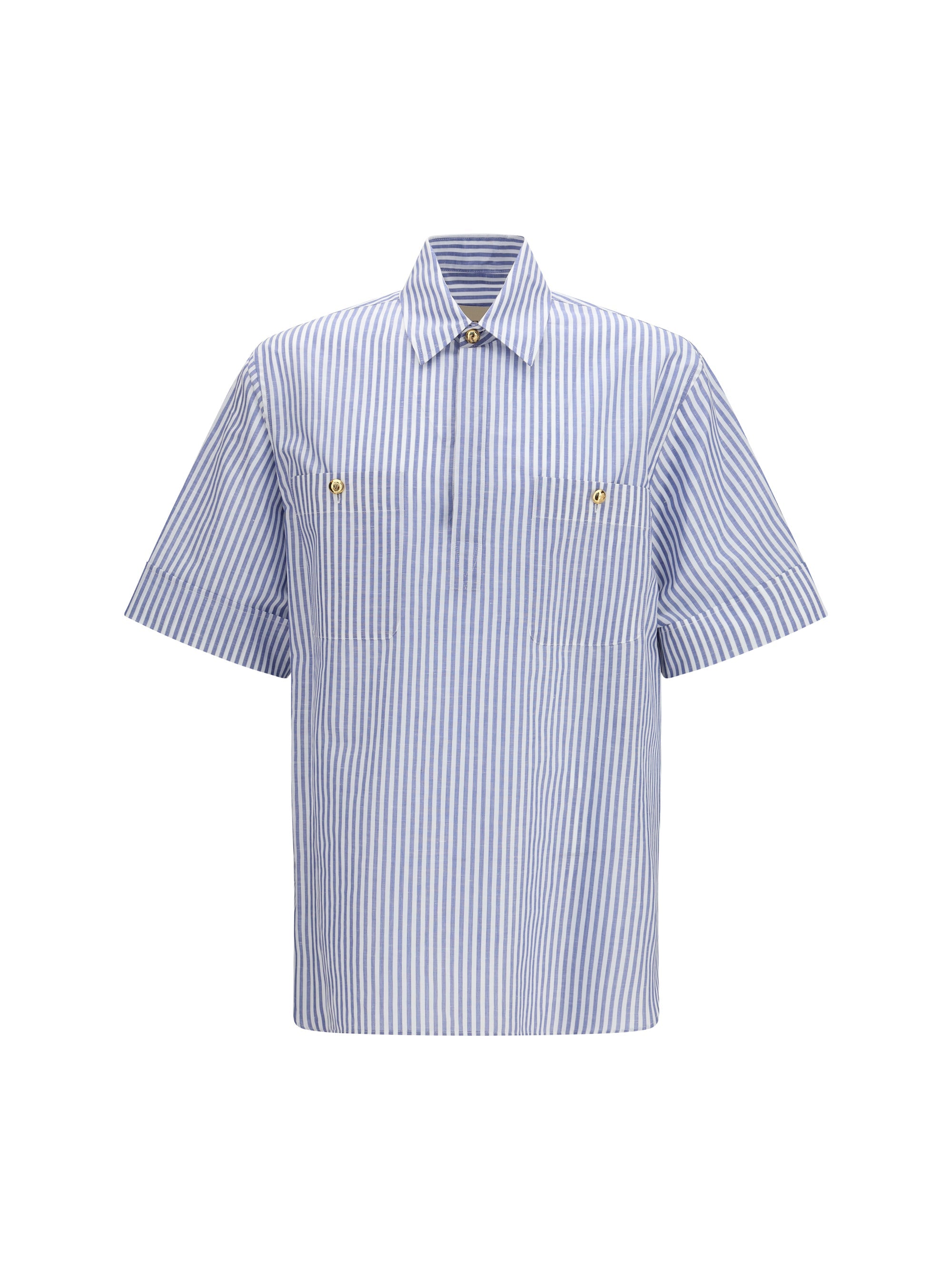 Valentino Logo-Button Short-Sleeve Shirt — Blue