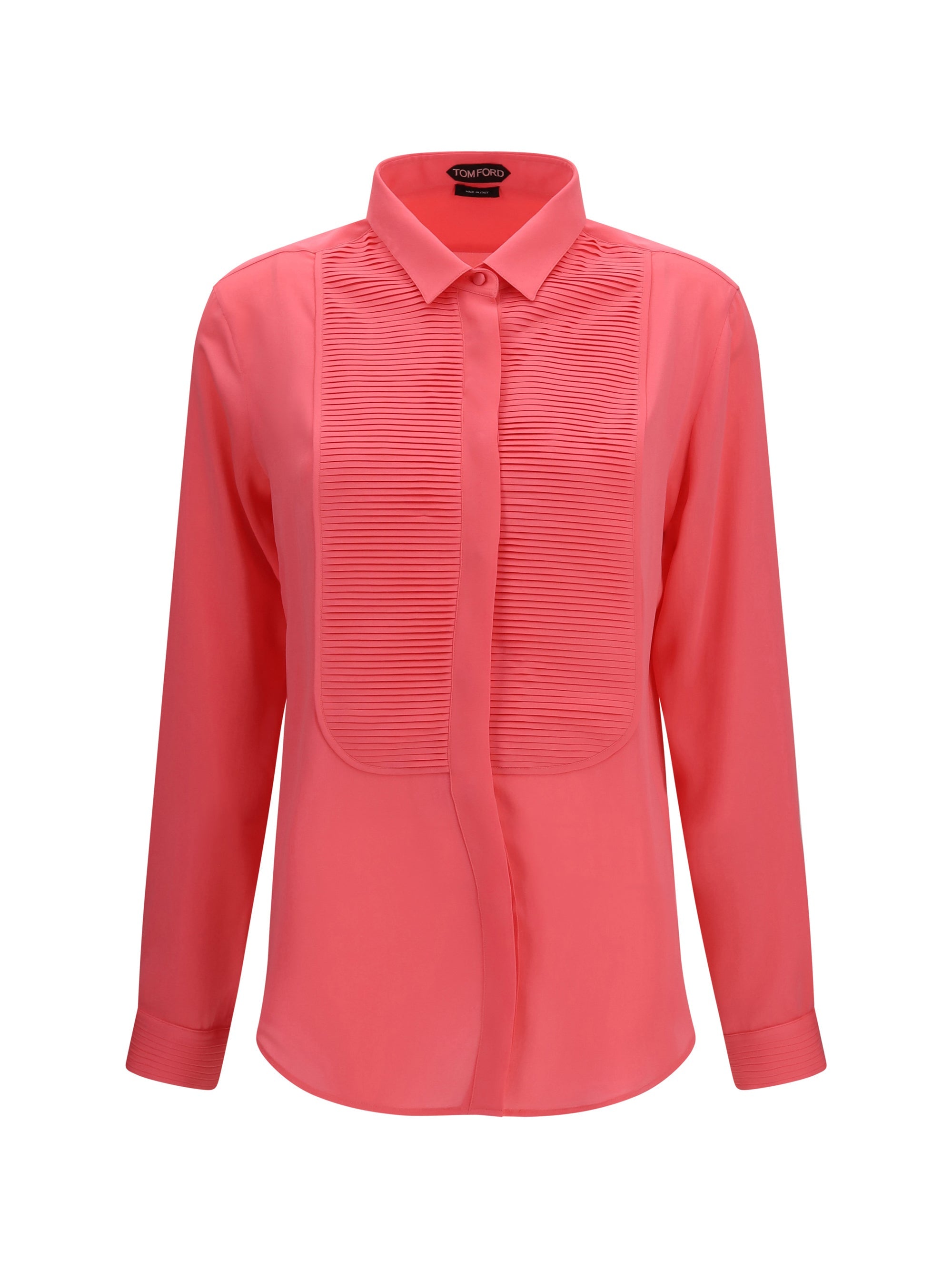Tom Ford Pleated Bib Silk Shirt — Pink