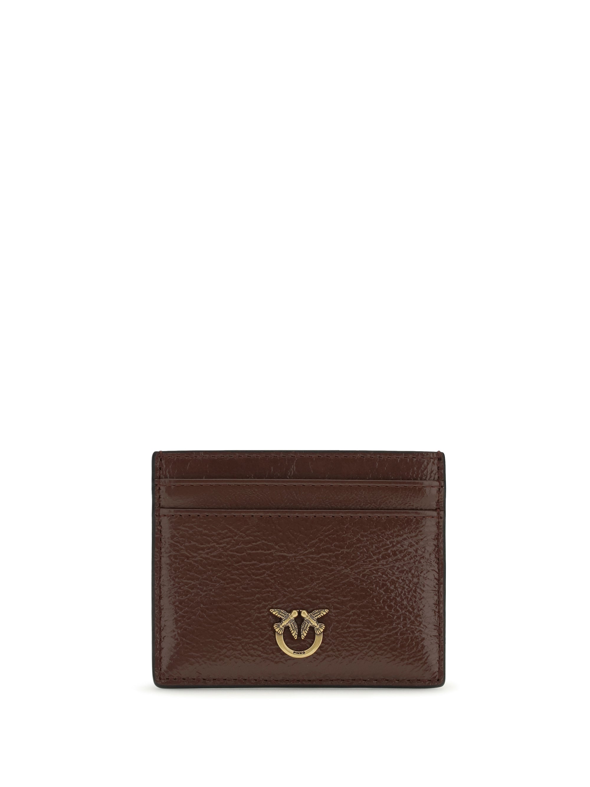Pinko Shiny Leather Card Case — Burgundy