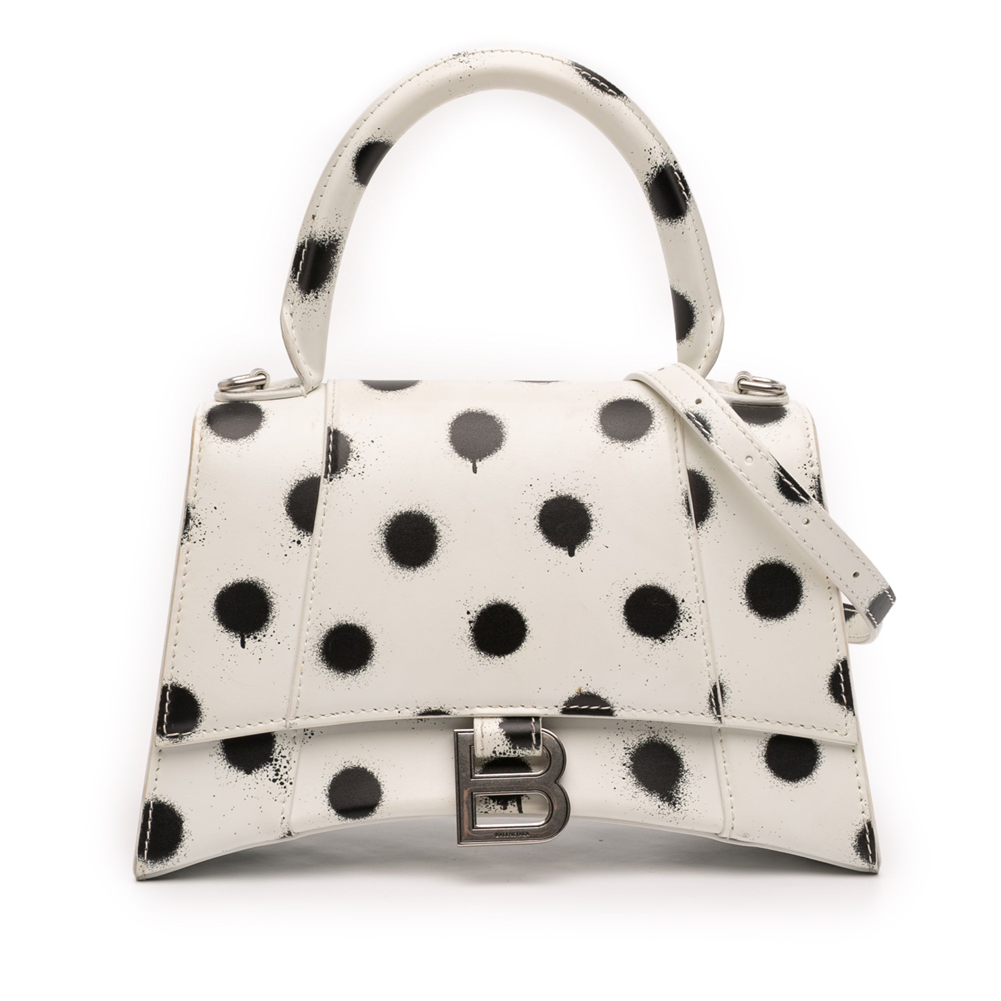 Small Smooth Calfskin Sprayed Polka Dot Hourglass Satchel