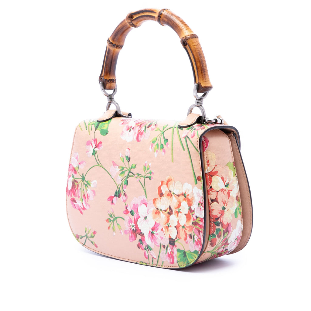 Medium Calfskin Blooms Bamboo Top Handle Bag