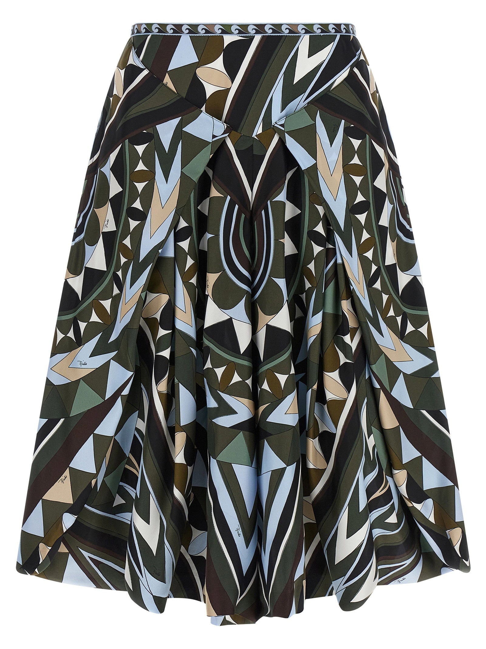 Emilio Pucci Manuba Print Silk Twill Trousers — Olive