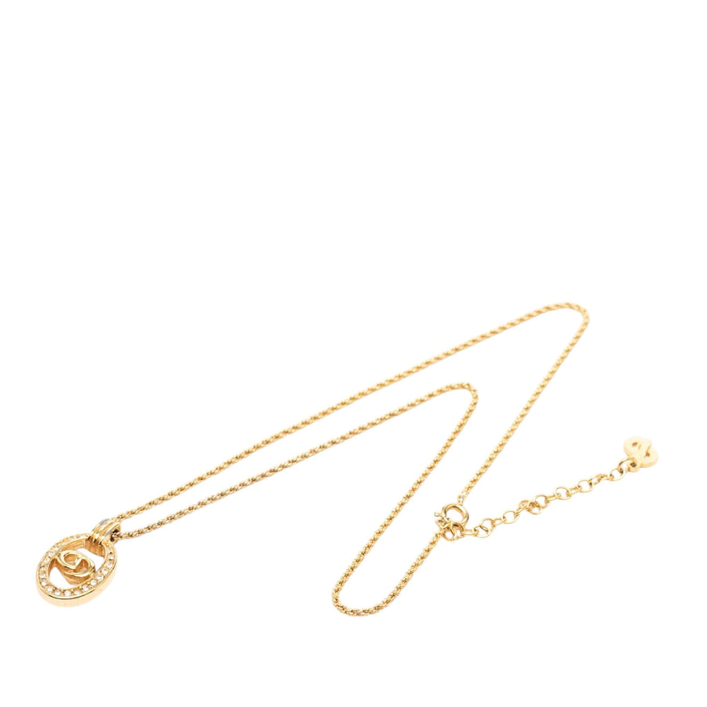 Gold Plated Strass CD Logo Oval Pendant Necklace