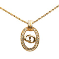 Gold Plated Strass CD Logo Oval Pendant Necklace