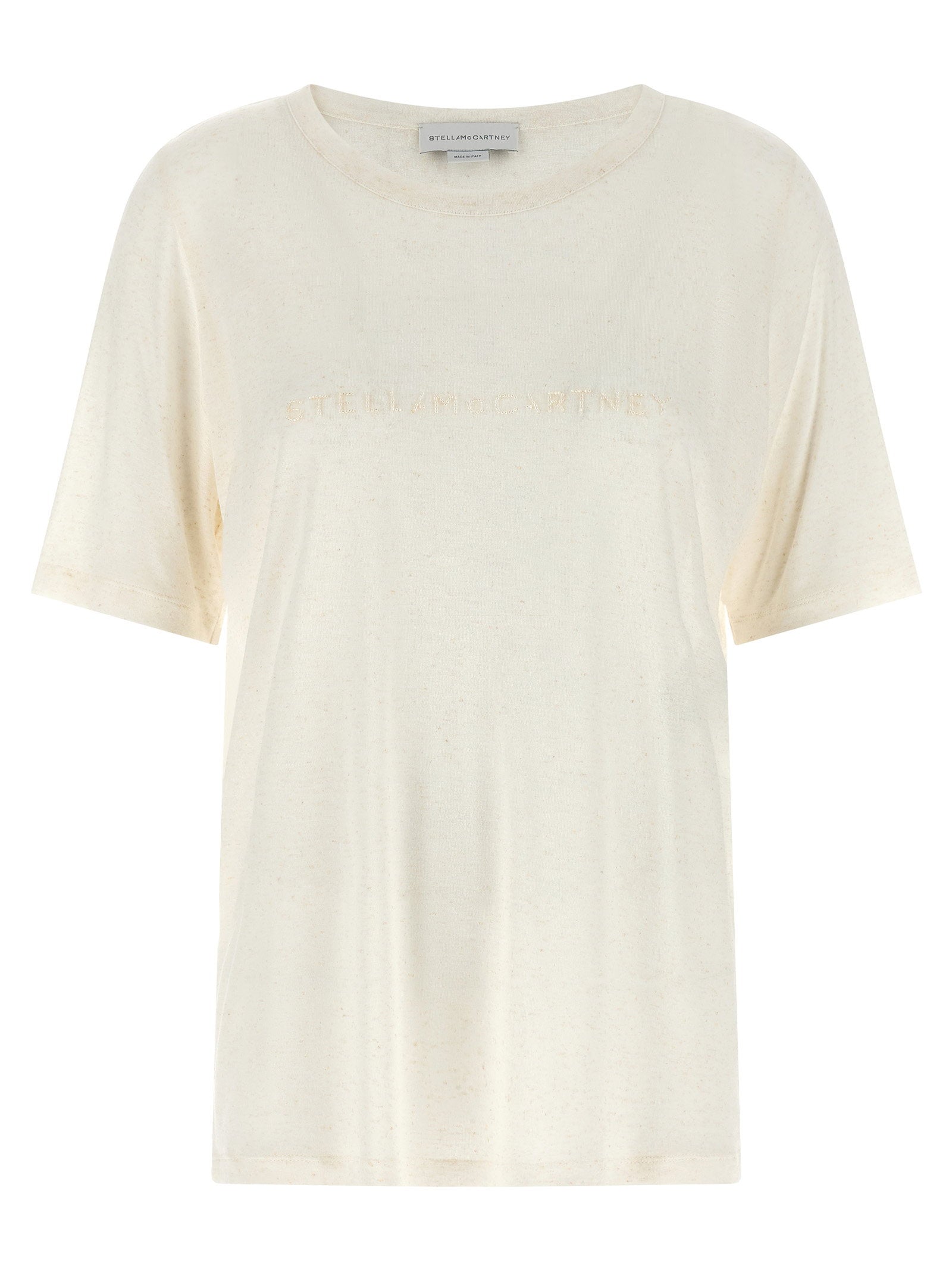 Stella Mccartney Beaded Logo Embroidery T-Shirt — Cream