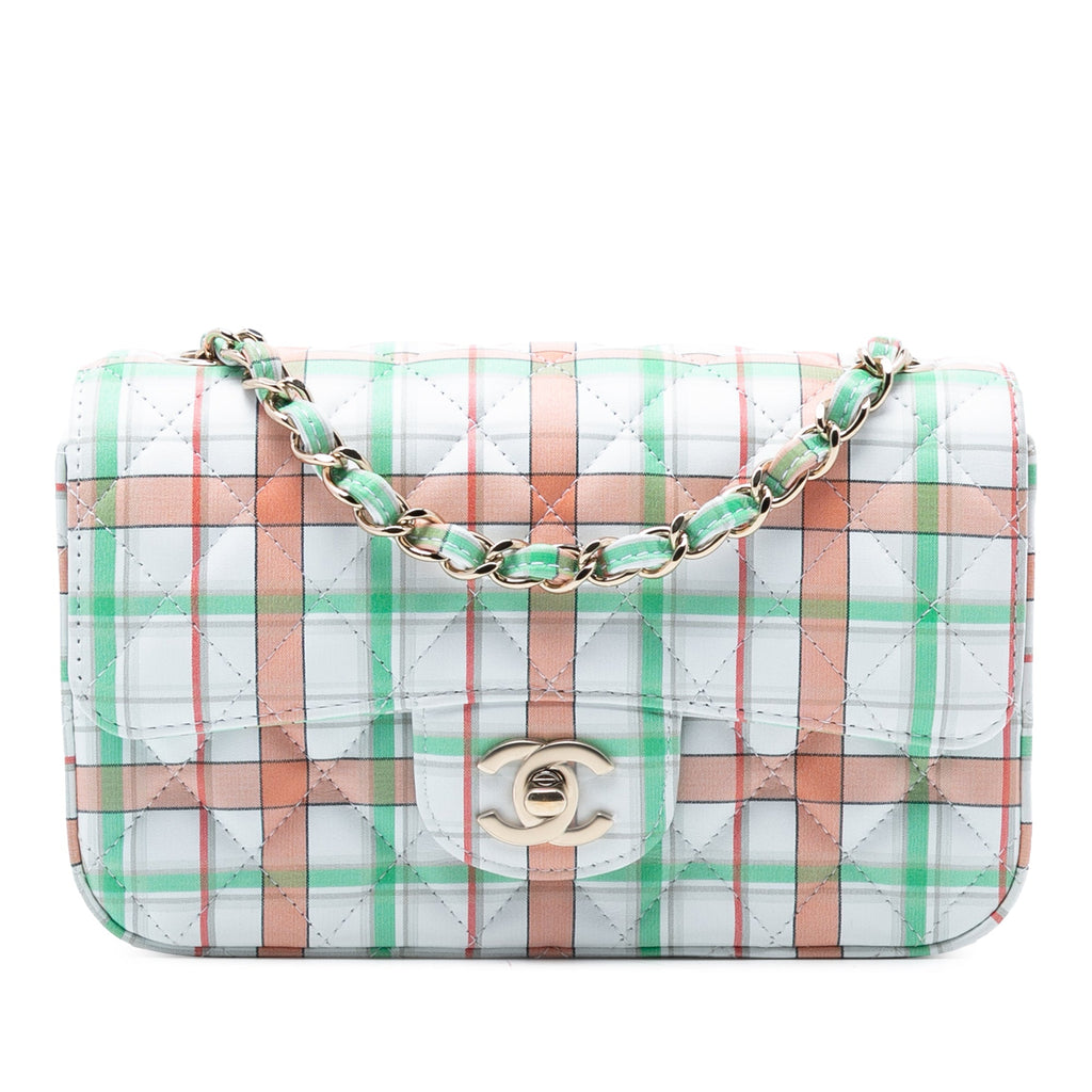 Mini Rectangular Classic Plaid Printed Calfskin Single Flap