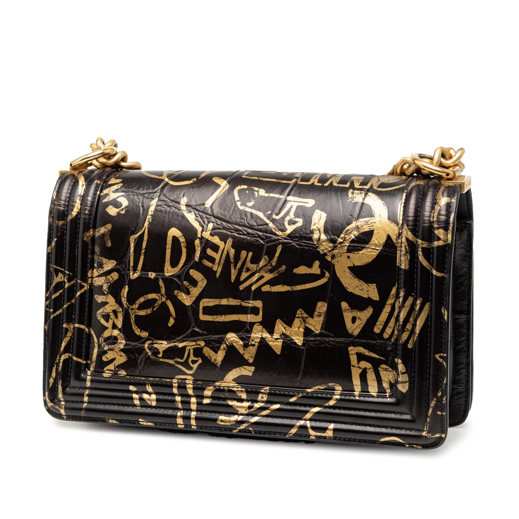 Medium Croc Embossed Leather Graffiti Cocodile Boy Flap