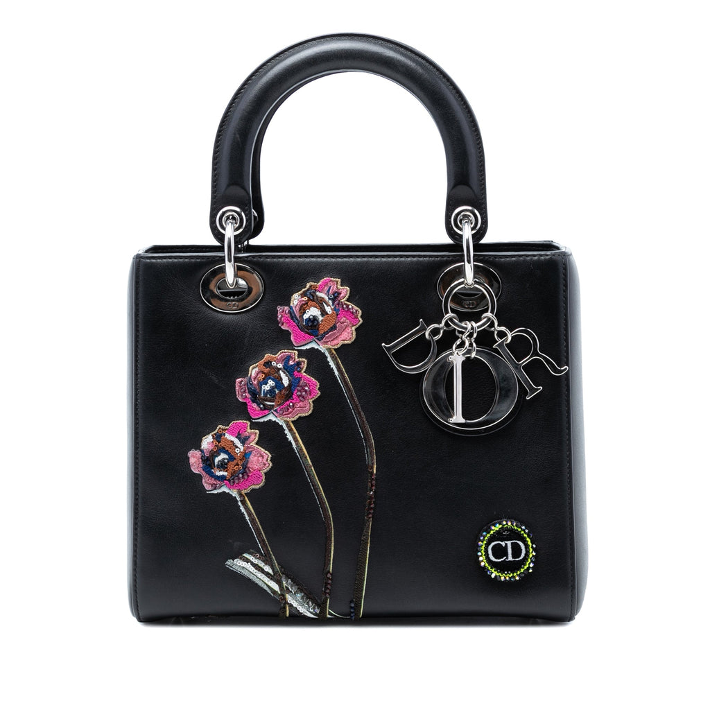 Medium Calfskin Embroidered Flower Lady Dior