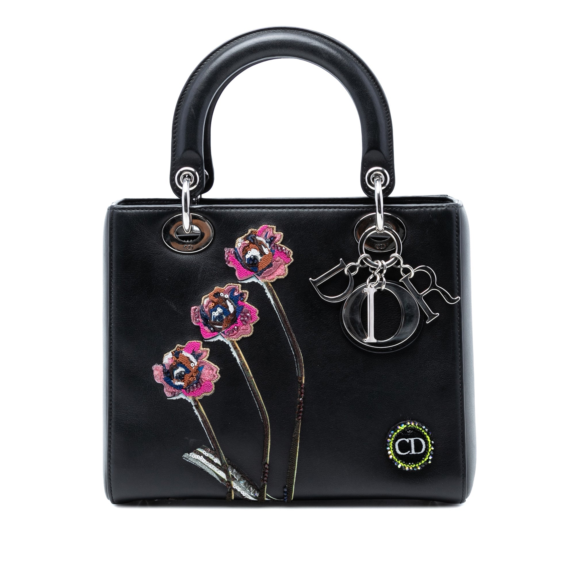 Medium Calfskin Embroidered Flower Lady Dior