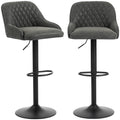 Adjustable Swivel Bar Stools Set of 2 with Wide Padded PU Leather Seat & Footrest for Kitchen Island, Dark Grey