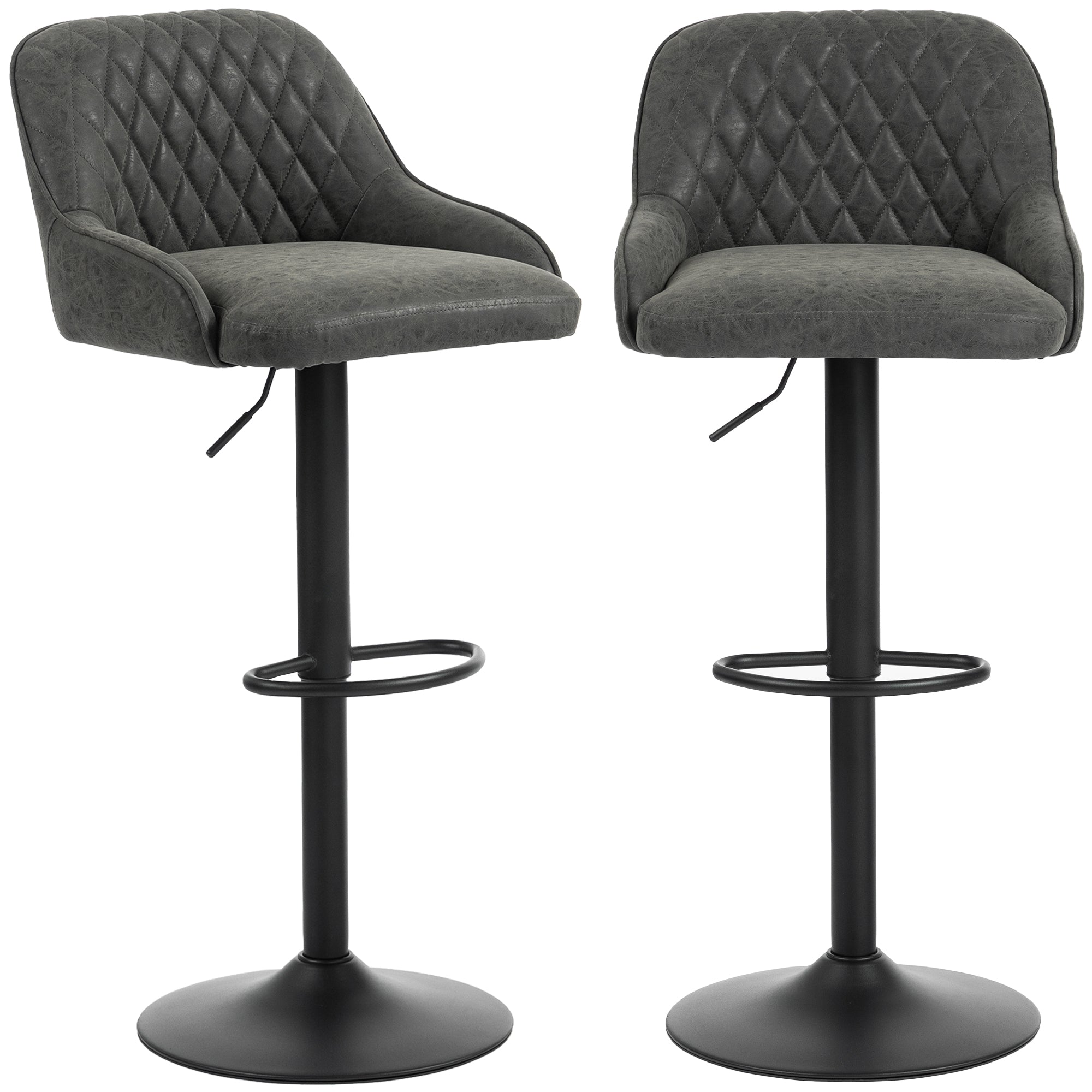 Adjustable Swivel Bar Stools Set of 2 with Wide Padded PU Leather Seat & Footrest for Kitchen Island, Dark Grey