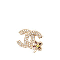 CC Gold Plated Strass Clover Leaf Pin Brooch