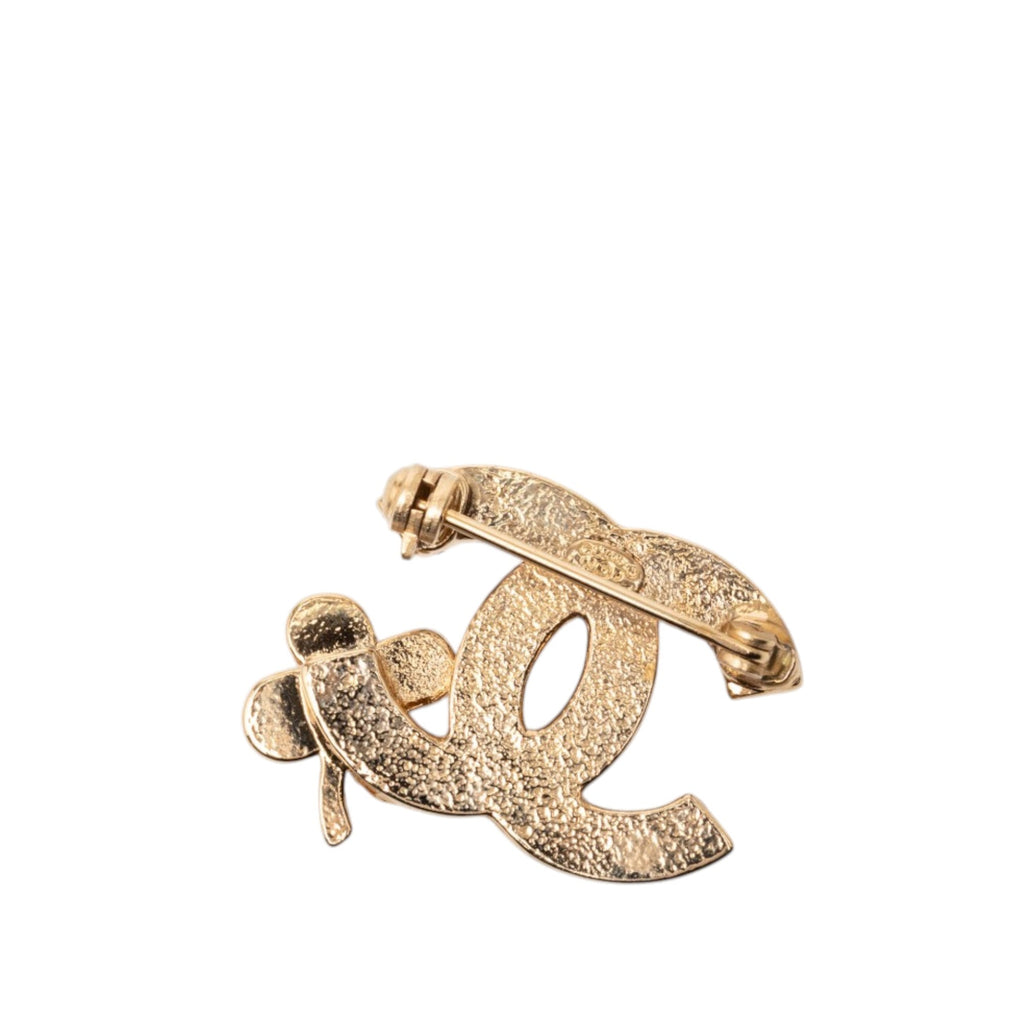 CC Gold Plated Strass Clover Leaf Pin Brooch